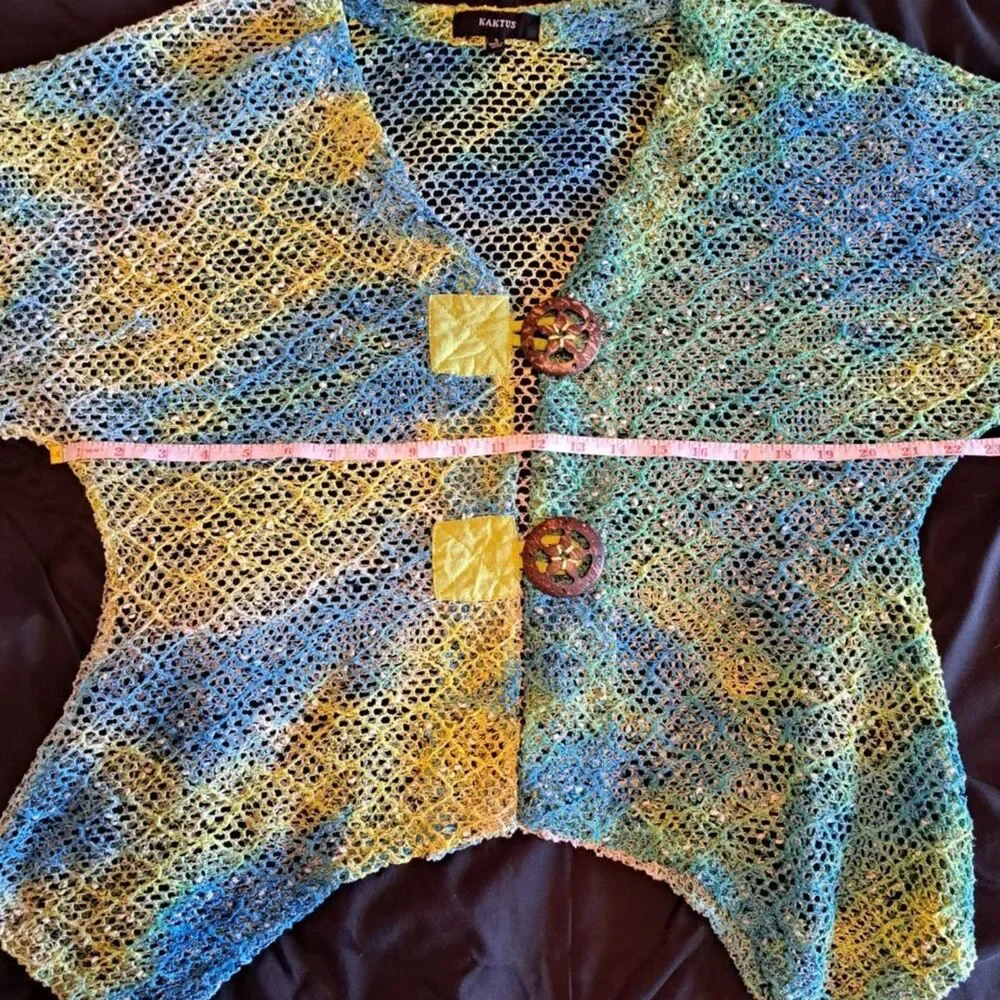 Kaktus Green Open Knit Cardigan Fisherman Laggenlook Lagom Womens S